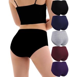 Women's Cotton Underwear High Waisted Briefs Full Coverage Soft Breathable Panties 5 Pack (M)