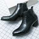 Men's Gradient Patent Leather Print Business Chelsea Boots with Side Zipper, Retro Pointed Toe Low Chunky Heel Non-Slip Formal Short Boots for Business Work Party Ankle Boots Size 8