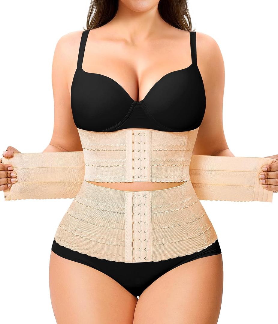 Nebility Waist Trainer for Women Corset Shapewear Tummy Control Segmented Waist Cincher Workout Girdle(Beige, S)