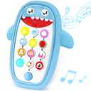 Baby Shark Cell Phone Toy Removable Teether Case, Light, Music & Adjustable Volume Kids Play & Learn Fake Phone Infant Toddler, Preschool Holiday Birthday Present for Girl Boy 12 Months (Blue)