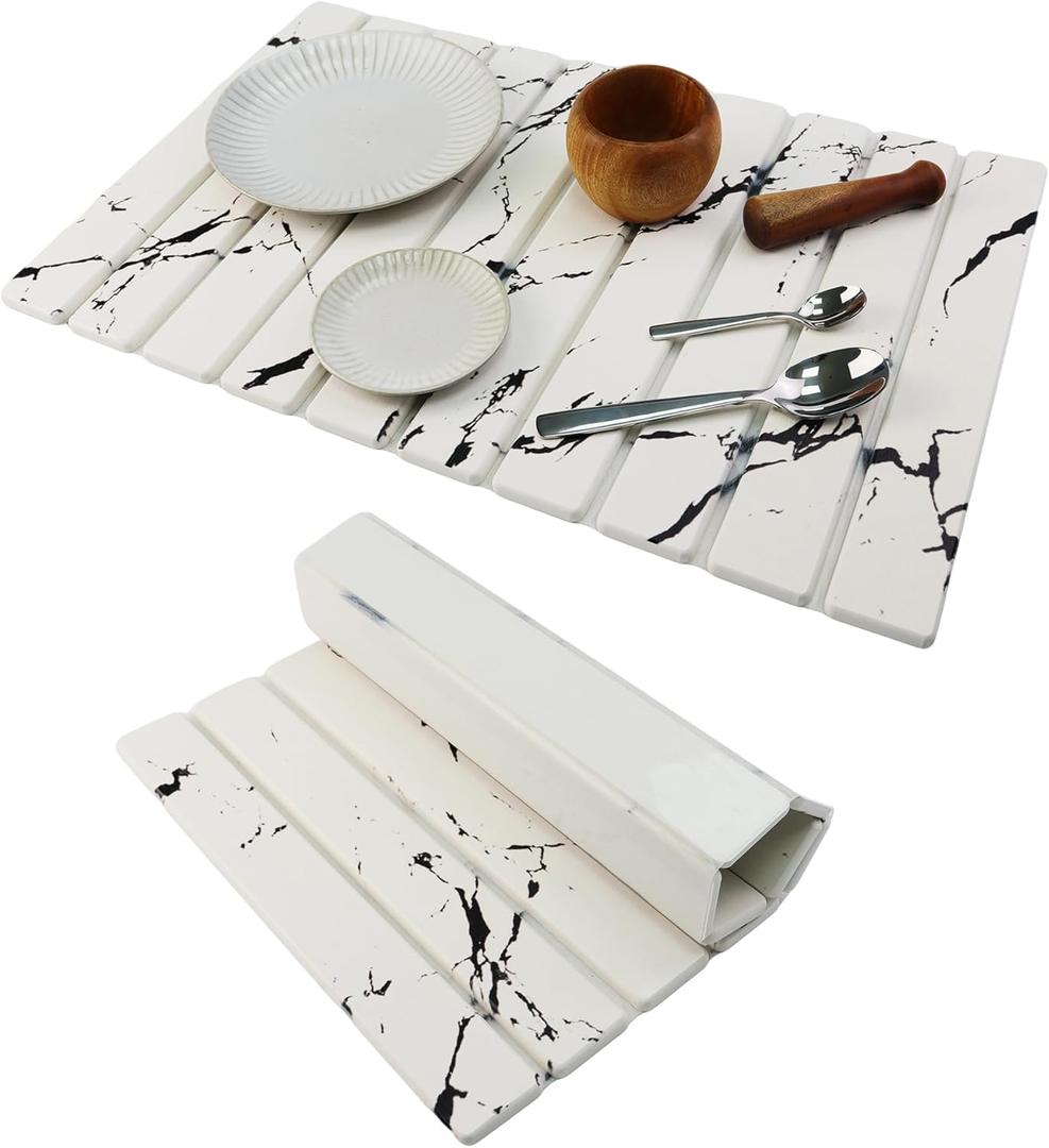 Large Stone Drying Mat for Kitchen Counter Diatomaceous Earth Collapsible 24L*16WSuper Heat Resistant Mats, Quick Absorbent Dish Drying RackGray marble (23.6" x 15.4")