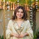 Women's Chinnon Silk Embroidery Salwar Suit Set Kurta Pant with Dupatta (Beige, L)