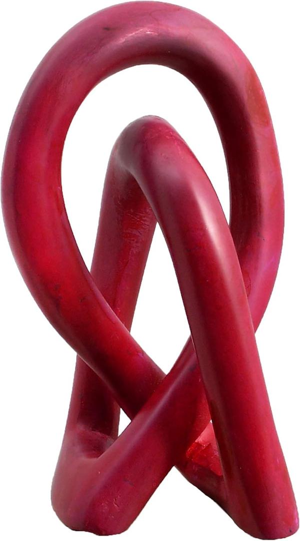 Continuous Looped Entwined Love Knot Sculpture Unique Modern Contemporary Dcor Hand-Crafted Soapstone Artisans of Kenya Genuine Human Hands Precious Gift (6 Inch, Red)