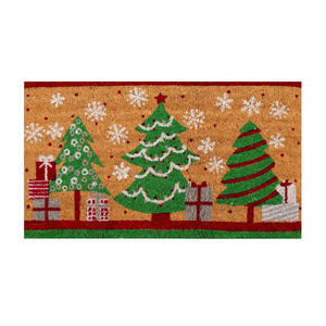 Christmas Tree Welcome Mat for Front Door, Natural Coir (30 x 17 in)