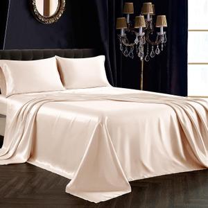 SiinvdaBZX 4Pcs Satin Sheet Set Queen Size Ultra Silky Soft Blush Satin Queen Bed Sheets with Deep Pocket, 1 Fitted Sheet, 1 Flat Sheet, 2 Envelope Closure Pillowcases, Standard Queen