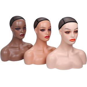 Realistic Female Mannequin Head with Shoulder for Display - Manikin Head with Shoulder for Wig/Jewelry/Makeup/Hat/Sunglass Display (Beige)