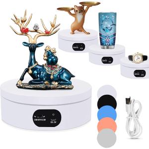 YVV Electric Rotating Display Stand 360Automatic Mute Photography Rotating Turntable Stand,Cup Display Turner Stand, Rotating Base for Glitter Tumblers Making Supplies Spinner, Record Video 16CM