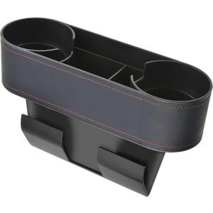 Iokone Coin Side Pocket Console Side Pocket Leather Cover Car Cup Holder Auto Front Seat Organizer Cell Mobile Phone Holder (Slim-Black)