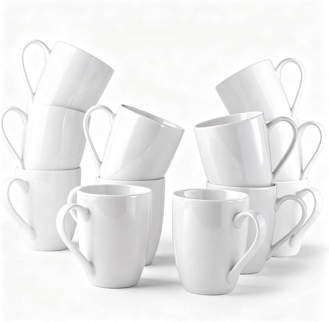 GBhome 12 OZ Off White Coffee Mugs, Ceramic Coffee Mugs Set with Large Handle for Man,Woman,Dad,Mom, Light Weight Coffee Mugs for Latte/Cappuccino/Cocoa/Milk, Dishwasher &Microwave Safe,12Pcs