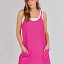Caracilia Womens Athletic Tennis Dress, Summer Mini Romper Dress Built in Shorts, Sundress with Pockets for Active & Sports (Pink, XL)