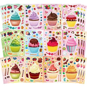 36 Sheets Cupcake Make a Face Stickers, Make Your Own Stickers Mix and Match Ice Cream and Cupcake Sticker Sheets, Cupcakes Sticker for Kids, Classroom Activities, Crafts Cupcakes Party Decorations