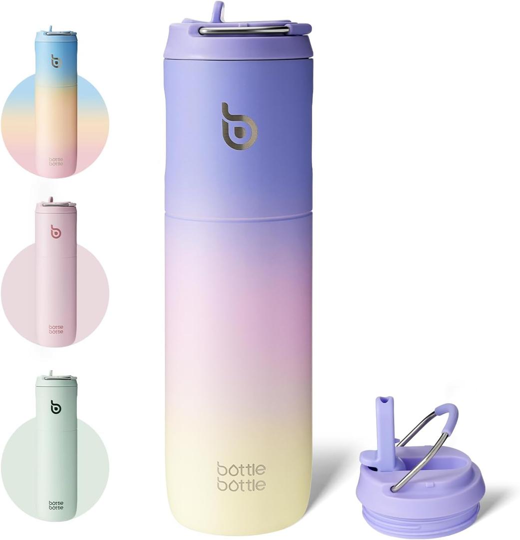 BOTTLE BOTTLE Insulated Water Bottle 24oz with Straw Lid and Handle for Sports Travel Gym Stainless Steel Water Bottles Double-Wall Vacuum Metal Leak Proof BPA-Free Purple pink yellow