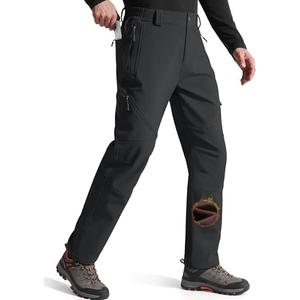 FREE SOLDIER Men's Fleece Lined Outdoor Cargo Hiking Pants Water Repellent Softshell Snow Ski Pants with Zipper Pockets, Size 34