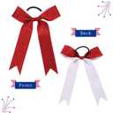 Long Tail Glitter Cheer Bows 16 PCS Collegiate Style Cheer Bows Ponytail Holder Handmade Bows for Girls Teens Cheerleader Sports (Glitter Red)