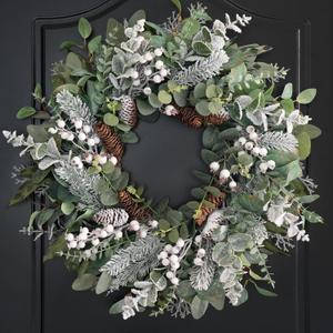 Winter Wreaths for Door Outside, Soomeir Large Size Winter White Wreath with Berries, Pinecones and Snowflakes, for Home Wall Window Porch Indoor Outdoor