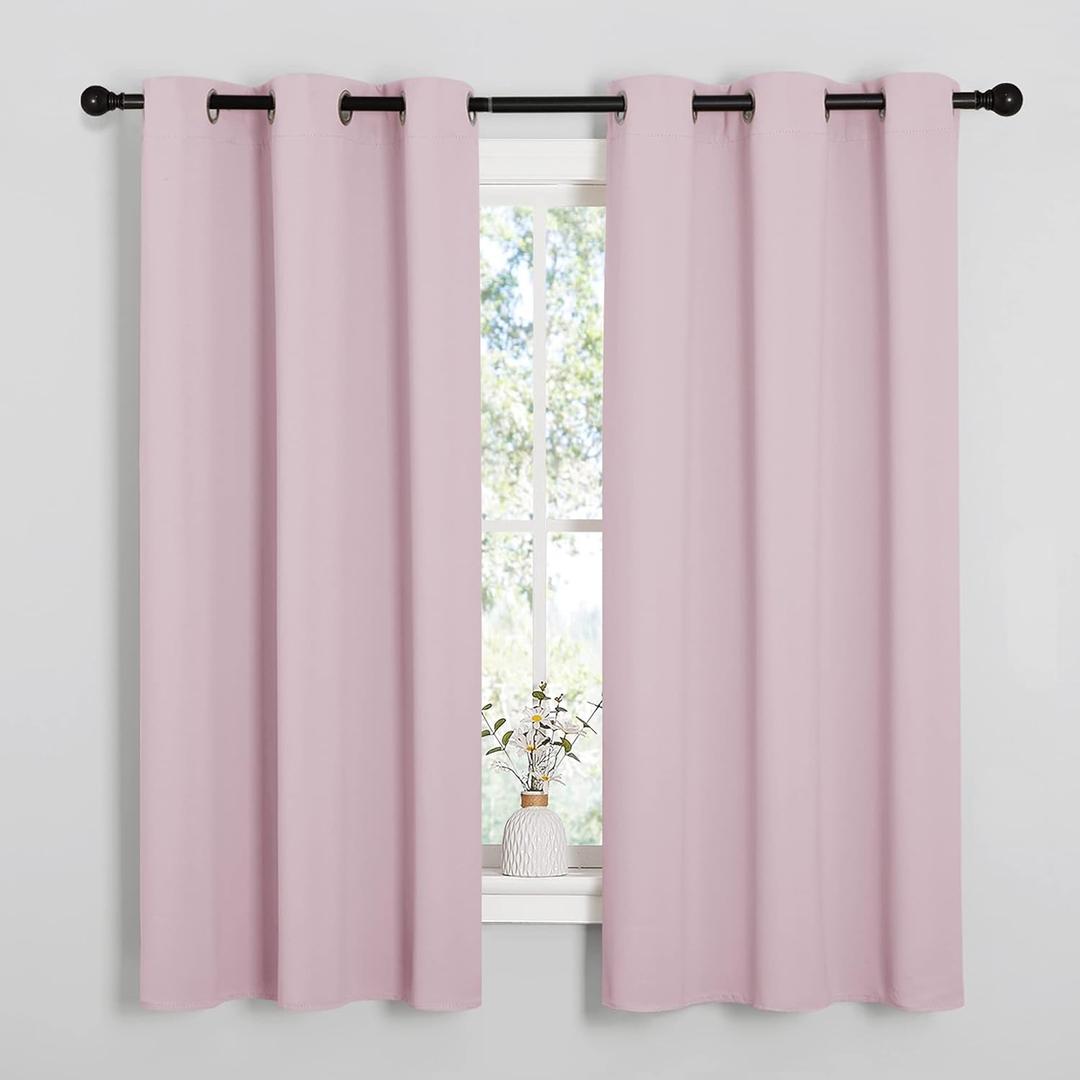 NICETOWN Blackout Curtain Panels for Girls Room, Nursery Essential Thermal Insulated Solid Grommet Top Blackout Drapes (Baby Pink=Lavender Pink, 1 Pair, 34 x 63 Inch)