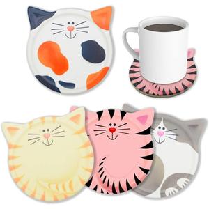 Funny Cat Themed Absorbent Ceramic Drink Coasters, for Cat Lovers, Decor, Birthday, Christmas, Housewarming