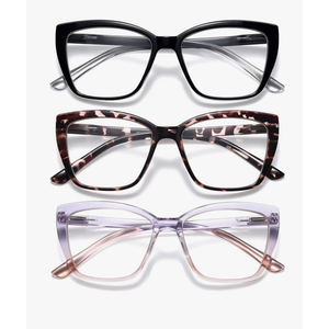 Reading Glasses Women, 3 pack Fashion Oversized Blue Light Readers Women, Spring Hinge Cat Eye Glasses Anti Eyestrain