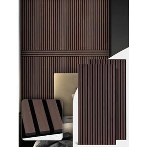 Mollywell Wood Panels for Wall, Time-Saving Installation, Versatile Wood Slat Wall Decor, Enhanced Acoustic & Sound Proof Fluted Design for Home & Office, 2 Pcs Dark Walnut, 47.2x23.6 Inch