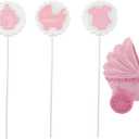 HOMSFOU Baby Shower Cake Decorations Stroller Cake Topper Baby Bottle Edible Toppers 2.55X1.57X1.37 Inch 5 Pieces for Toddler Birthday Party