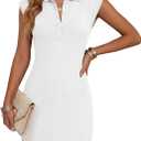 Saodimallsu Womens Summer Sleeveless Mini Dress Casual Polo Collared Button V Neck Knit Sweater Shirt Dresses (White)