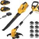 12-Inch 20v Cordless String Trimmer + Leaf Blower Combo Kit, for Lawn, Garden and Yard, with 8 Pcs Replacement Spools, 2x2.0Ah Batteries & Charger Included