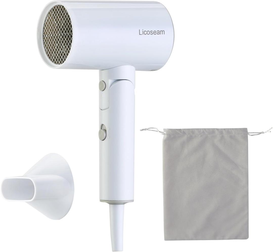 Portable & Foldable Small Hair Dryer with Lightweight Design, 1600W Fast Drying Compact Hair Blow DryerWhite + Pouch