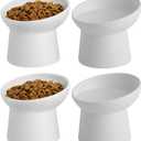 4 Pcs Small Ceramic Raised Cat Bowls, Tilted Elevated Food or Water Bowls, Stress Free, Backflow Prevention, Dishwasher and Microwave Safe, Lead & Cadmium Free(4pc White)