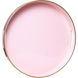 Spsyrine Round Pink Decorative Tray, 13" Plastic Serving Table Tray with Handles for Breakfast, Ottoman, Coffee Table, Bathroom, Kitchen, Living Room