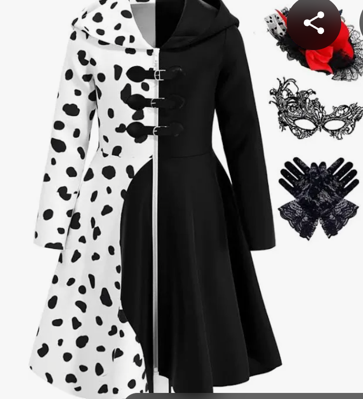 Mecamelon Girls Vintage Halloween Costume Dress Up Dalmatian Print Outfit, White, 7 Years