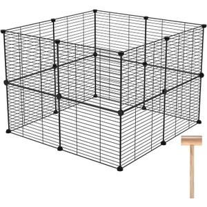 C&AHOME Pet Playpen, Small Animals Supplies, 16 Panels Exercise Playpens Cage, C Grids Portable Yard Fence Indoor, Ideal for Guinea Pigs, Pet Products, DIY Metal Yard Fence, 12"  15" Black UPPM3416B