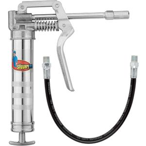 Slippery Pete Mini Pistol Grip Grease Gun. Heavy Duty Design for 3oz Cartridges. 12 inch Flexible Hose and 5 inch Rigid Extension Pipe