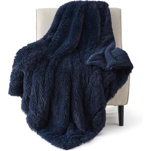 Bedsure GentleSoft Fluffy Navy Blue Throw Blanket for Couch, Dark Blue Gifts for Men, Women, Soft Sherpa Fleece Thick Warm Faux Fur Throw Blanket, Fuzzy Plush Cozy Gifts for Dad Grandpa, 50x60