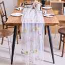vctops 2 Packs Embroidery Lace Spring Table Runner 10ft Floral Garden Seasonal Tulle Table Runner Holiday Kitchen Dining Table Decoration for Wedding Party Baby Shower Birthday (White,30"x120")
