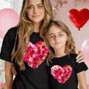 Mommy and Me Valentines Shirts Heart Graphic T-Shirt Family Matching Outfits Mom and Girls Valentine Gift Tee Tops (XL)