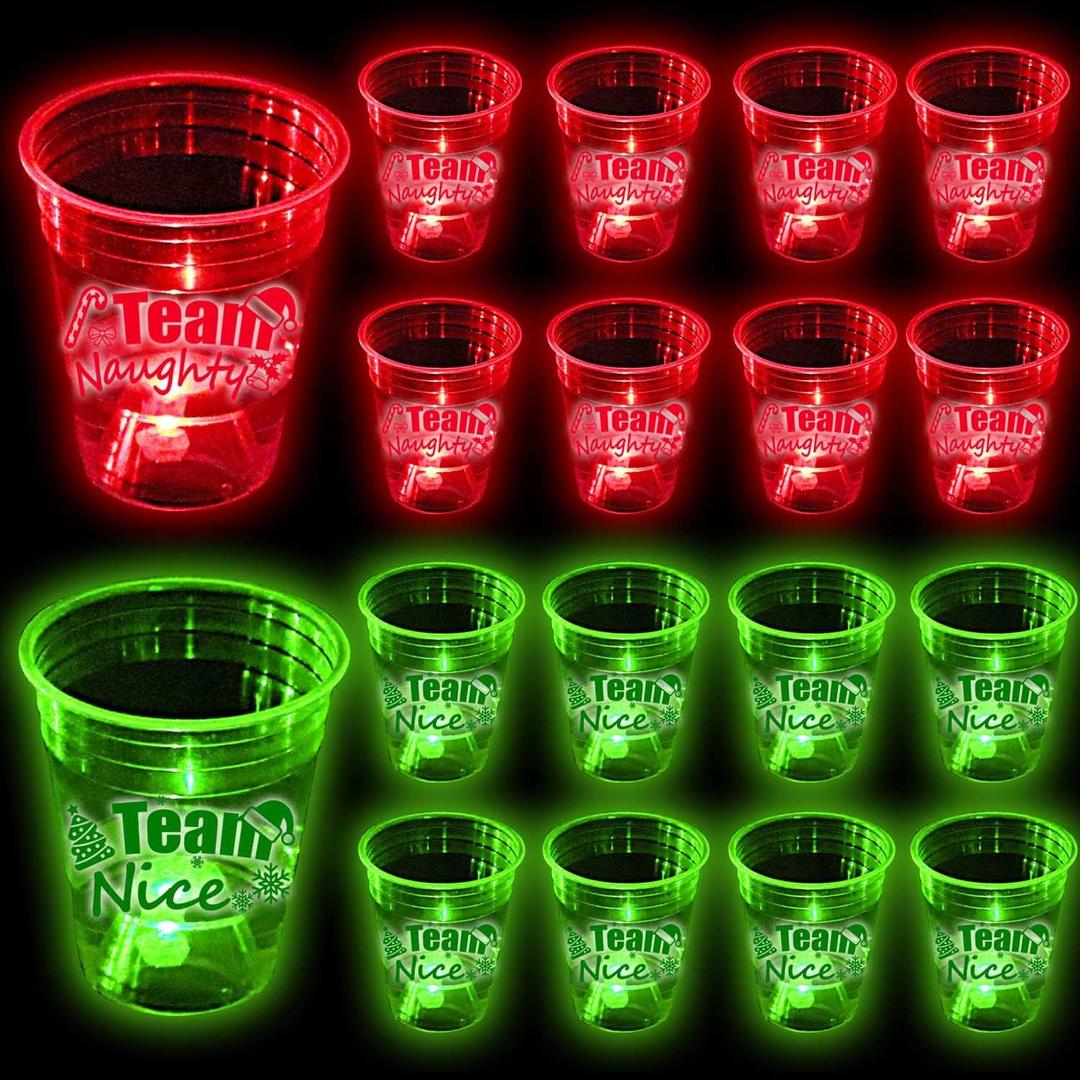 mishunyus 24 Pcs Christmas Party Cups,Glow Team Naughty or Team Nice Party Cups, for Christmas Decoration Supplies(Red & Green)