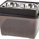 IRIS USA 2-in-1 Elevated Dog Bowls 6" H with Airtight Pet Food Storage Container Holds Up to 47 Lbs, Removable 4 Thick 16 oz Stainless Steel Bowls, at Home or Camping Pet Dish Bowl Set, Smoke/Black