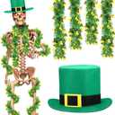 Geyoga St Patrick's Day 12 ft Skeleton Giant Skeleton Clothes Accessories Green St Patrick's Day Hat with 2 Shamrock Metallic Tinsel Garlands for Irish 12 ft Outdoor Decoration, Skull Not Included