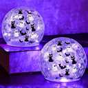Yinhua 2 PCS Halloween Decorations Indoor 4" Ghost Decor Black Cat Bat Globe Light with Timer Crackle Glass Ball Purple Light for Table Centerpieces Lighted Decorative Ball Led Globe Lamp Gift