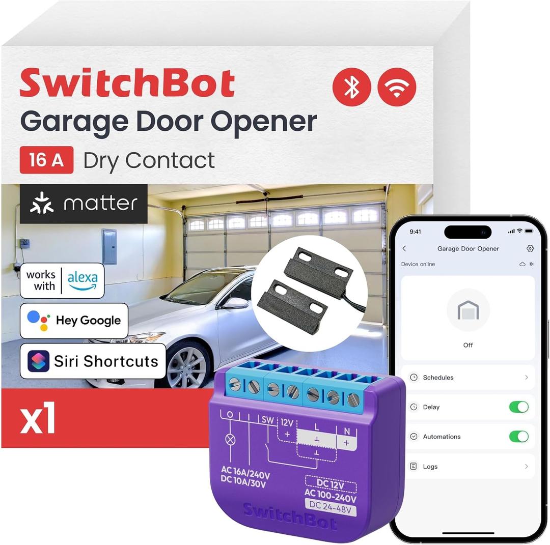Switchbot WiFi Smart Garage Door Opener, Matter Certified, Alexa/Google/Siri/IFTTT/Smartthings Supported, Most Garage Door Supported, App Control, Multiple Notification Modes, No Hub Needed