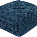 Whale Flotilla Fuzzy Fleece Throw Blanket for Couch, Bed, Soft Fluffy Jacquard Waffle Blankets for All Season, Lightweight and Warm, 50x60 Inch, Navy Blue