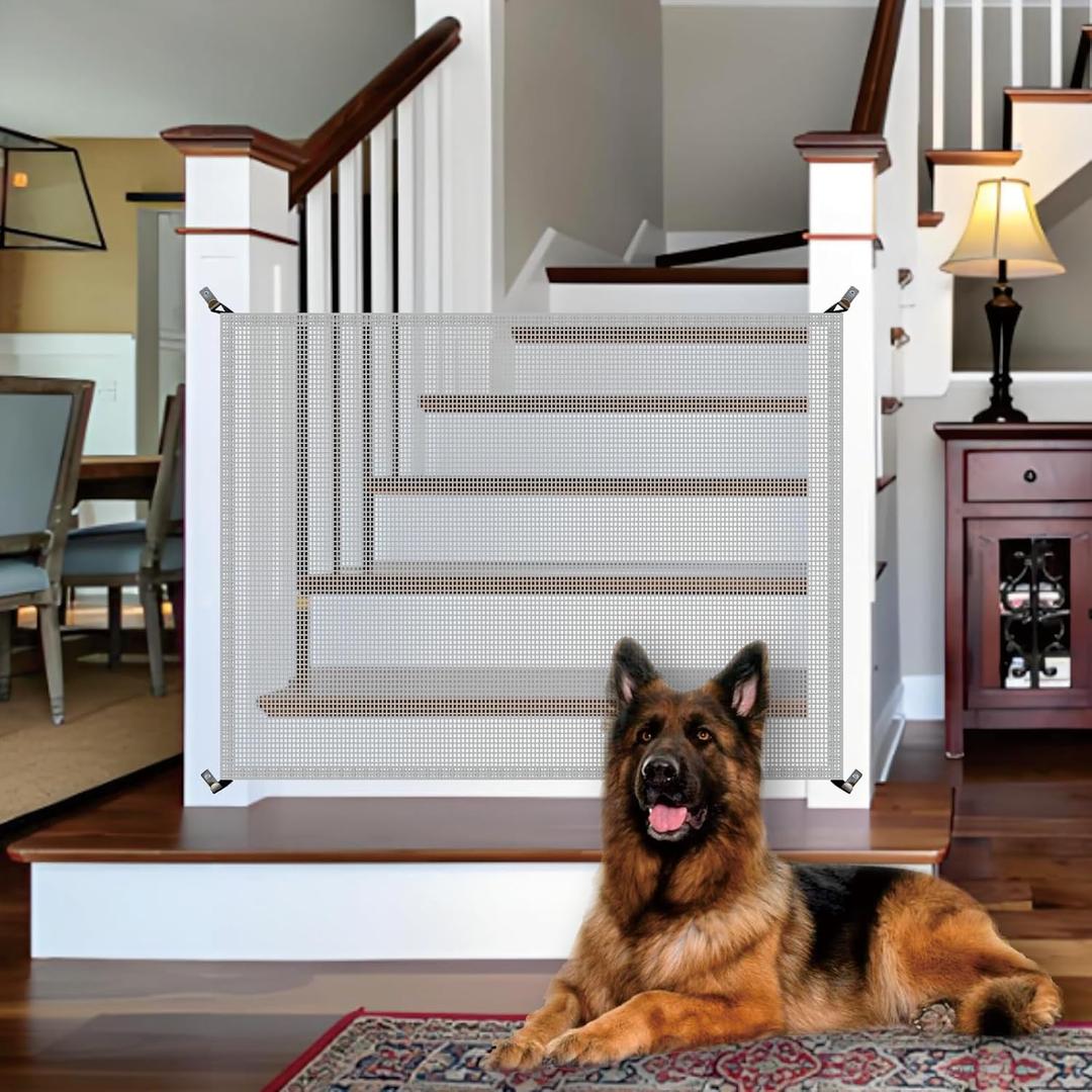 Dulepax Dog Gate for Stairs Mesh Baby Gate 30" Hx39 W Dogs Screen for Stairways Doorways, High Density Elastic Pet Gate Indoor Safety with Metal Hooks Dulepax Dog Gate for Stairs Mesh Baby Gate 30" Hx39 W Dogs Screen for Stairways Doorways, High Density Elastic Pet Gate Indoor Safety with Metal Hooks