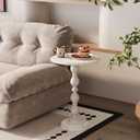 Small Round Metal Side Table, Lightweight Decorative Drink Table with Vintage Roman Column, Retro Distressed Accent Table for Living Room, Bedroom, Corners (1, Retro White)