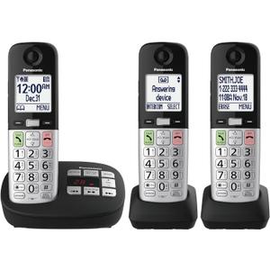Panasonic Cordless Phone, Easy to Use with Large Display & Big Buttons, Flashing Favorites Key, Flashlight, Call Block, Volume Boost, Talking Caller ID, House Phones, 3 Handsets - KX-TGU433B (Black)