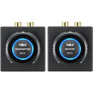 1Mii 2.4GHz (1 TX + 1 RX), Wireless Transmitter Receiver - 200ft Long Range 25ms Low Latency, Wireless Audio Adapter with RCA/AUX 3.5mm, Plug & Play for TV Home Stereo Soundbar PC Speakers Amplifier