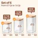 ComSaf Airtight Glass Storage Canister with Lids (0.7Qt/1.2Qt/1.6Qt) Set of 6, Food Storage Container Kitchen Pantry Storage Jar, Glass Jars for Flour Cereal Sugar Tea Coffee Beans Snacks, Square