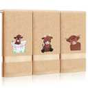 Mindsoft 3 Pcs Highland Cow Hand Towels for Bathroom 100% Cotton Farmhouse Embroidered Bath Towels Cute Decorative Kitchen Towel Decor Absorbent Highland Cow Towel Housewarming Gift, 29.5 x 13.7''