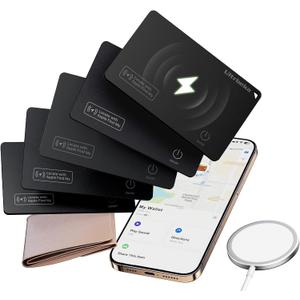 Ultrbeka Wallet Tracker Card IP68 Waterproof Bluetooth Tracker for Wallets, Passport, Work with Apple Find My, Wireless Charging, iOS Only [Apple MFi Certified] 5pcs / 1* Wireless Charger
