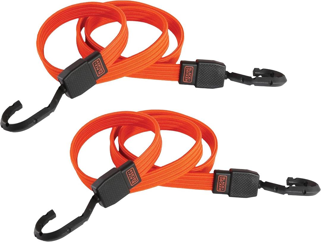 Black+Decker BDX1012 Black/Orange 48" Flat Bungee Cord Straps, 2 Pack