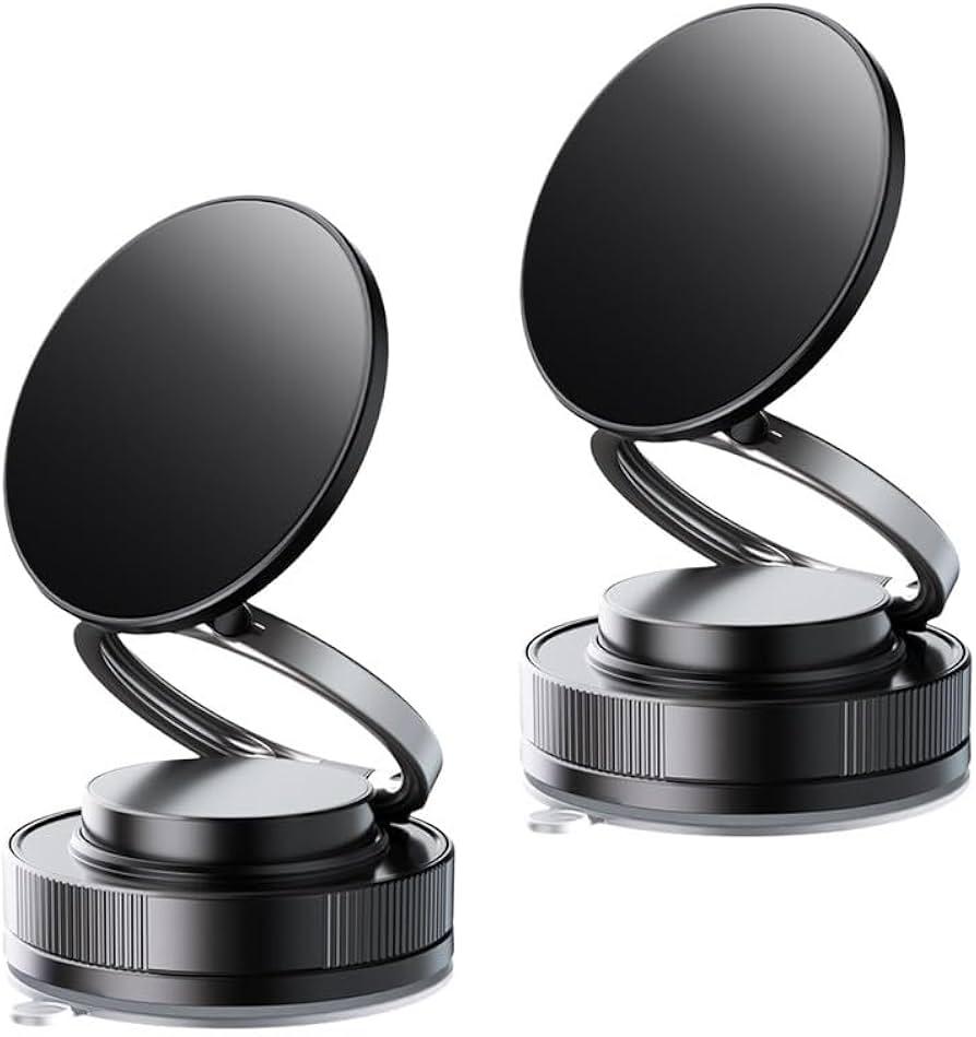 Vacuum Magnetic Phone Holder for Car,2800gf Strong Magnetic Phone Mount,360° Adjustable & Reinforced Suction Cup for Dashboard/Mirror,Car Phone Holder Compatible with iPhone Android （Matte Black）